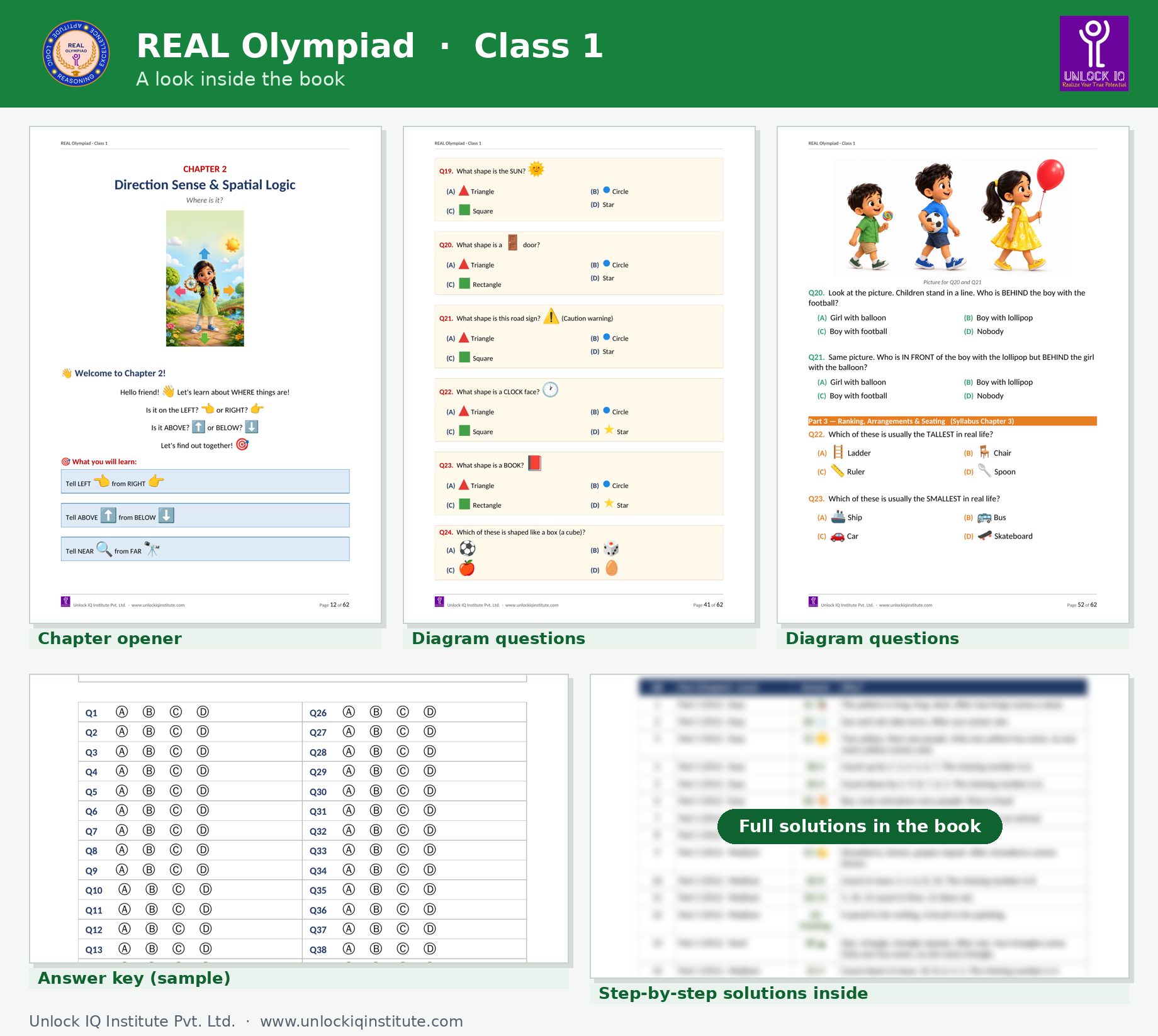 Sample pages from the REAL Olympiad Class 1 book